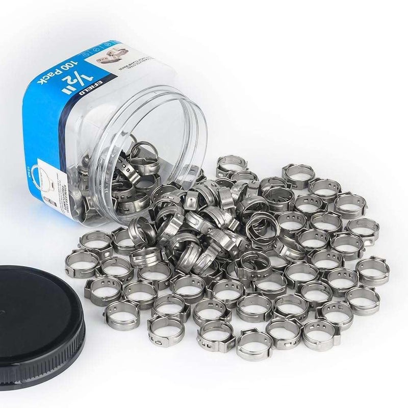 EFIELD (Pack of 100) EFIELD 1/2-inch Stainless Steel Pex Cinch Clamp Rings for Pex Tubing Pipes,(CLAMP016) - Image 1